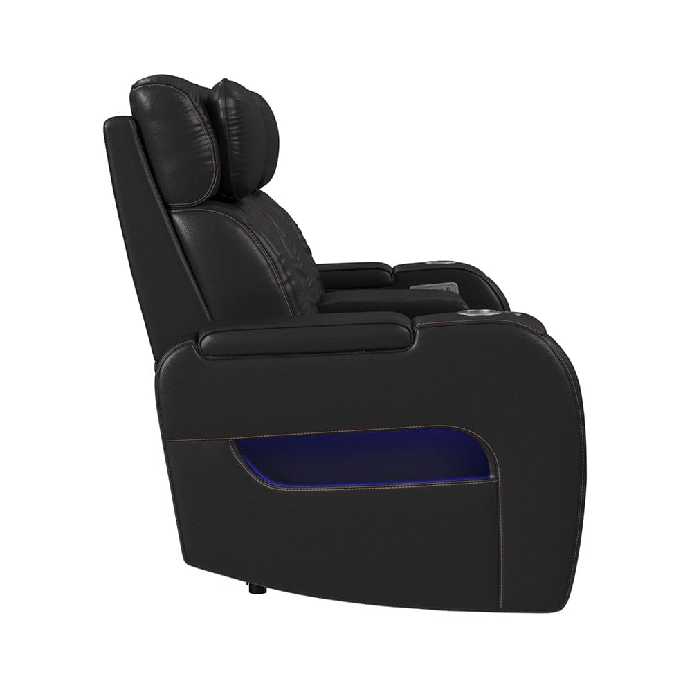 Picket House Furnishings -  Ascend P3 Loveseat with LED, wireless charger pocket and Console in Jett Black with Red Stitching - U-16330-10450-285PPPR view 4