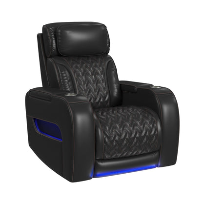 Picket House Furnishings -  Ascend P3 Recliner with LED and wireless charger pocket in Jett Black with Red Stitching - U-16330-10450-105PPPR view 1