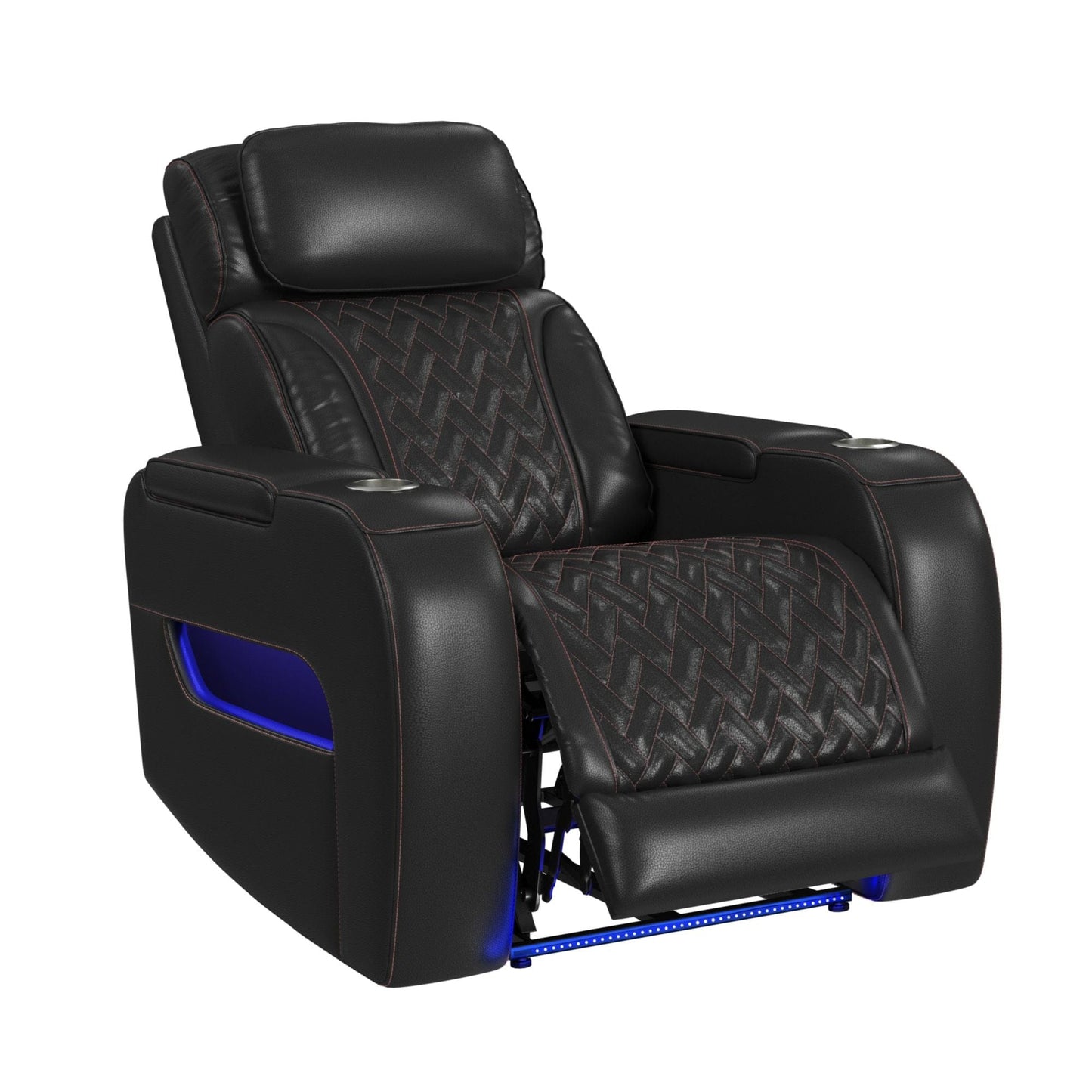 Picket House Furnishings -  Ascend P3 Recliner with LED and wireless charger pocket in Jett Black with Red Stitching - U-16330-10450-105PPPR view 2