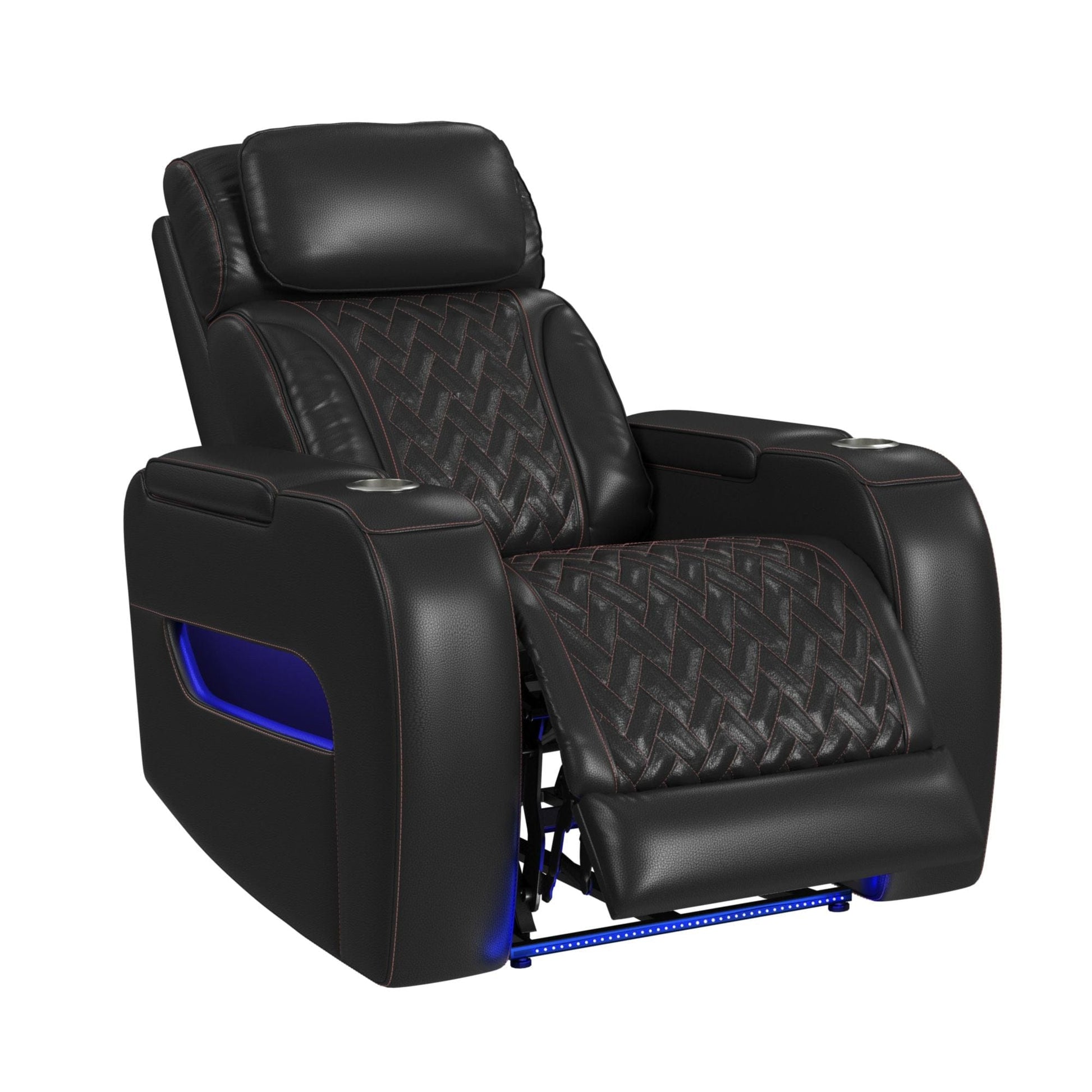 Picket House Furnishings -  Ascend P3 Recliner with LED and wireless charger pocket in Jett Black with Red Stitching - U-16330-10450-105PPPR view 2