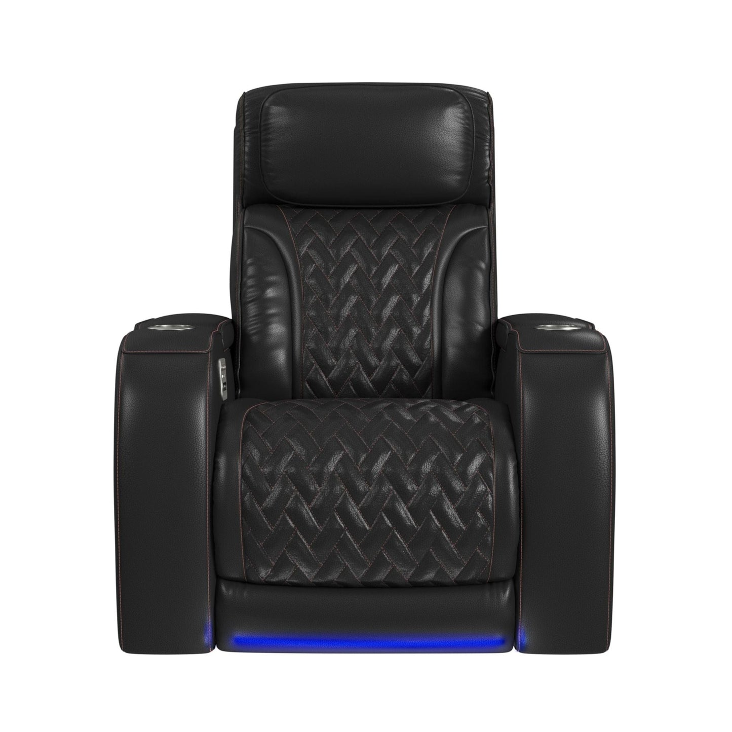 Picket House Furnishings -  Ascend P3 Recliner with LED and wireless charger pocket in Jett Black with Red Stitching - U-16330-10450-105PPPR view 3