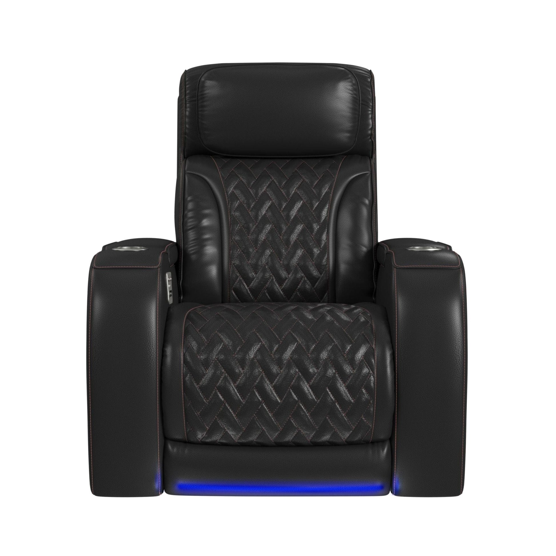 Picket House Furnishings -  Ascend P3 Recliner with LED and wireless charger pocket in Jett Black with Red Stitching - U-16330-10450-105PPPR view 3