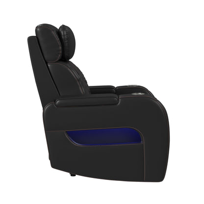 Picket House Furnishings -  Ascend P3 Recliner with LED and wireless charger pocket in Jett Black with Red Stitching - U-16330-10450-105PPPR view 4