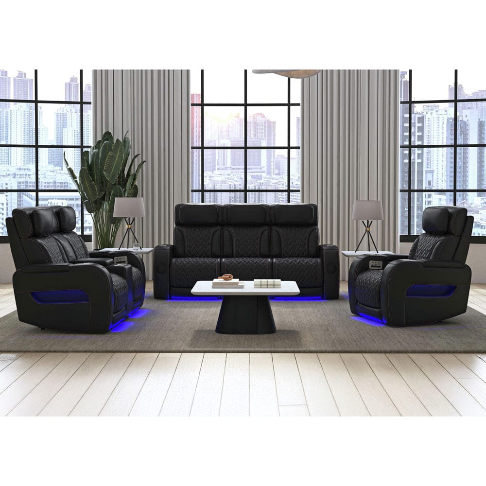 Picket House Furnishings -  Ascend P3 Recliner with LED and wireless charger pocket in Jett Black with Red Stitching - U-16330-10450-105PPPR view 6