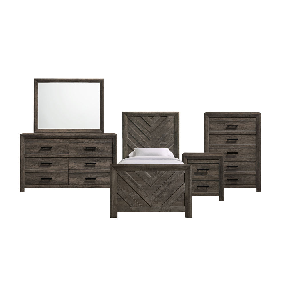 Picket House Furnishings - Ashford Twin Panel 5PC Bedroom Set in Mocha Grey - EL400TBZS5PC view 1