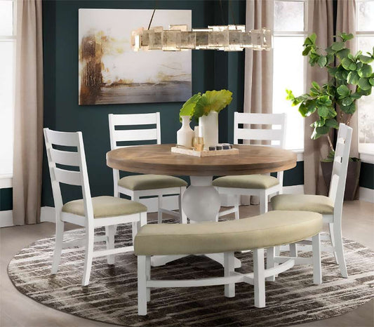 Picket House Furnishings - Barrett Round 6PC Dining Set-Table, Four Side Chairs, and Bench - DPK100RD6PC veiw 1