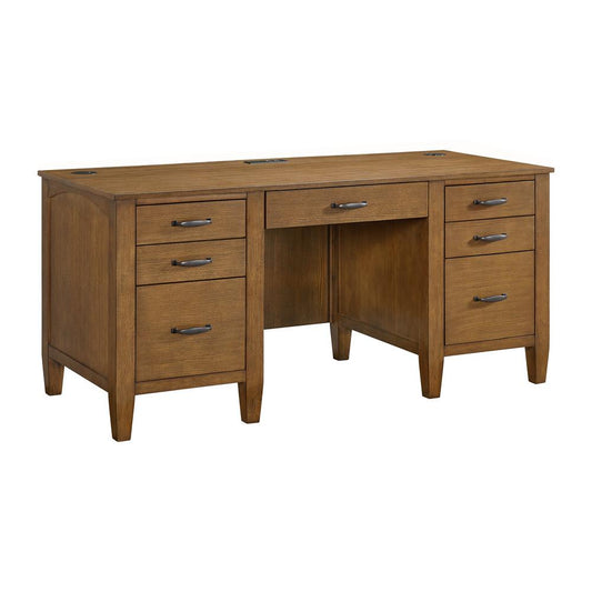 Picket House Furnishings - Beth Double Pedestal Desk with Power/USB in Brown Oak - H-15970-6-DK1 veiw 1