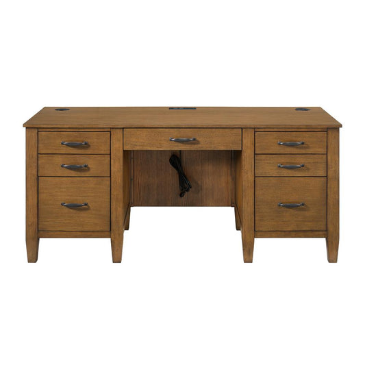 Picket House Furnishings - Beth Double Pedestal Desk with Power/USB in Brown Oak - H-15970-6-DK1 veiw 2