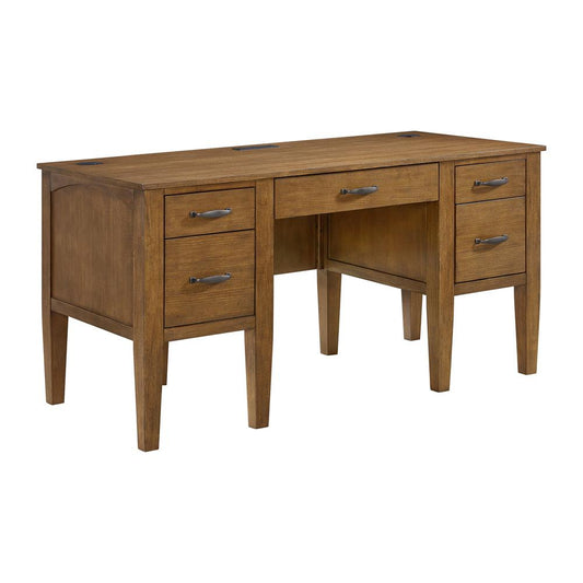 Picket House Furnishings - Beth Half Pedestal Desk with Power/USB in Brown Oak - H-15970-6-DK2 veiw 1
