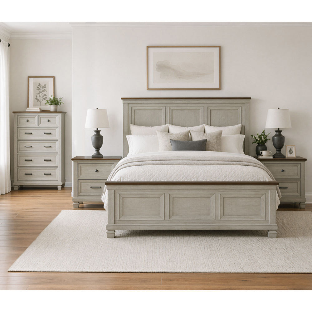 Picket House Furnishings - Bloomfield King 4PC Bedroom Set in Medium Brown and Washed Stone - B-9890-7-KB-NSCH view 3