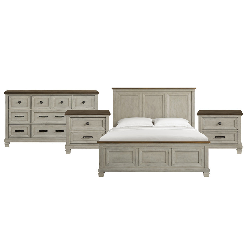 Picket House Furnishings - Bloomfield King 4PC Bedroom Set in Medium Brown and Washed Stone - B-9890-7-KB-NSDR view 1