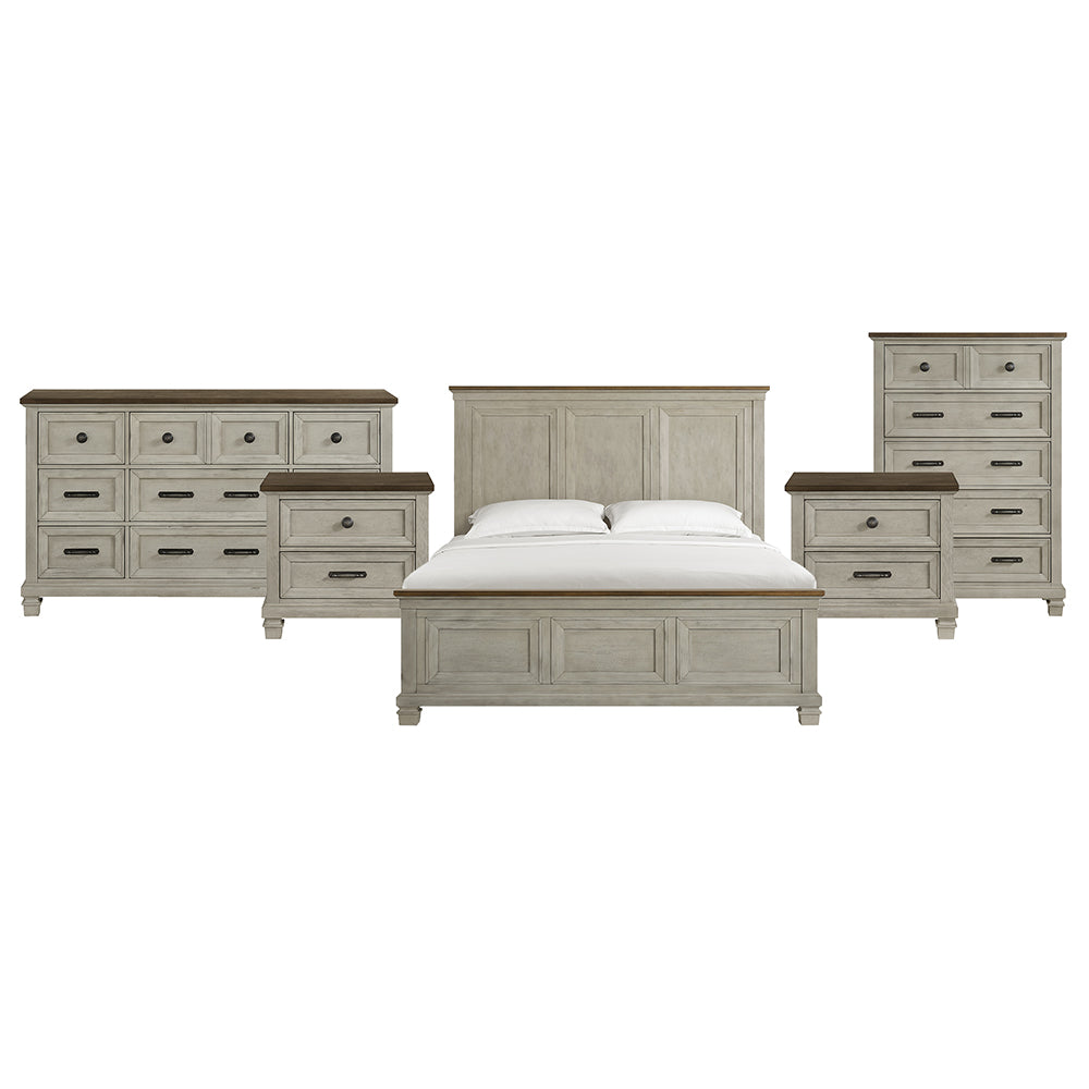 Picket House Furnishings - Bloomfield King 5PC Bedroom Set in Medium Brown and Washed Stone - B-9890-7-KB-NSDRC view 1