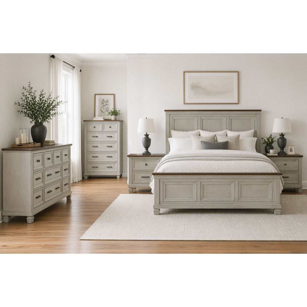 Picket House Furnishings - Bloomfield King 5PC Bedroom Set in Medium Brown and Washed Stone - B-9890-7-KB-NSDRC view 3