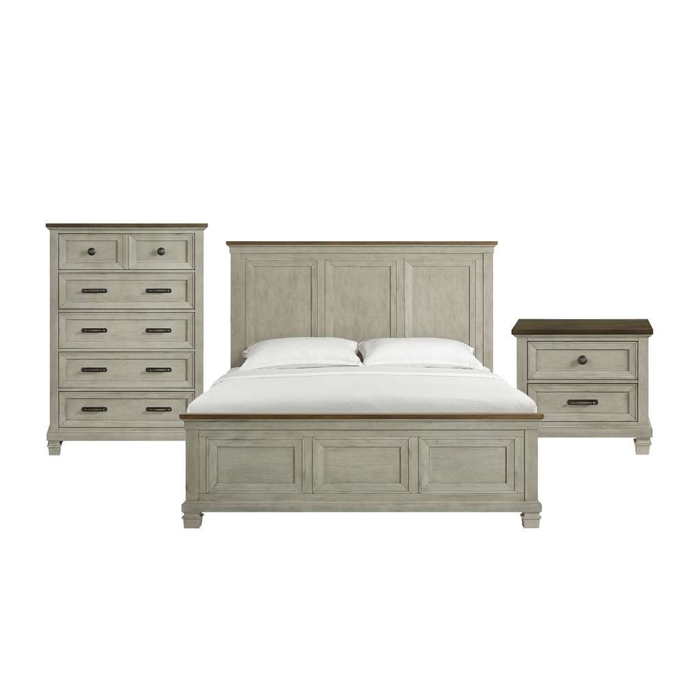 Picket House Furnishings - Bloomfield King Panel 3PC Bedroom Set in Medium Brown and Washed Stone - B-9890-7-KB-3PC veiw 1
