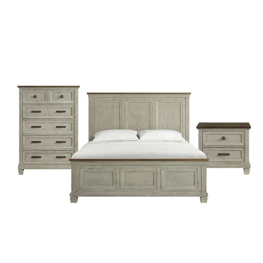 Picket House Furnishings - Bloomfield King Panel 3PC Bedroom Set in Medium Brown and Washed Stone - B-9890-7-KB-3PC veiw 1