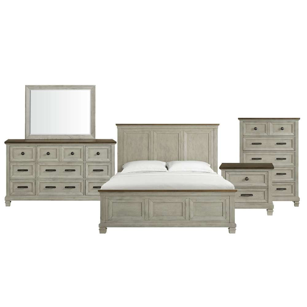 Picket House Furnishings - Bloomfield King Panel 5PC Bedroom Set in Medium Brown and Washed Stone - B-9890-7-KB-5PC veiw 1