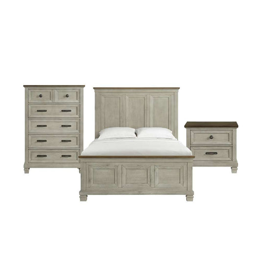 Picket House Furnishings - Bloomfield Queen Panel 3PC Bedroom Set in Medium Brown and Washed Stone - B-9890-7-QB-3PC veiw 1