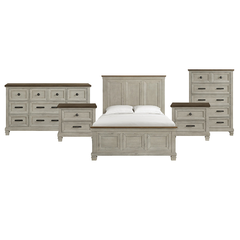 Picket House Furnishings - Bloomfield Queen 5PC Bedroom Set in Medium Brown and Washed Stone - B-9890-7-QB-NSDRC view 1