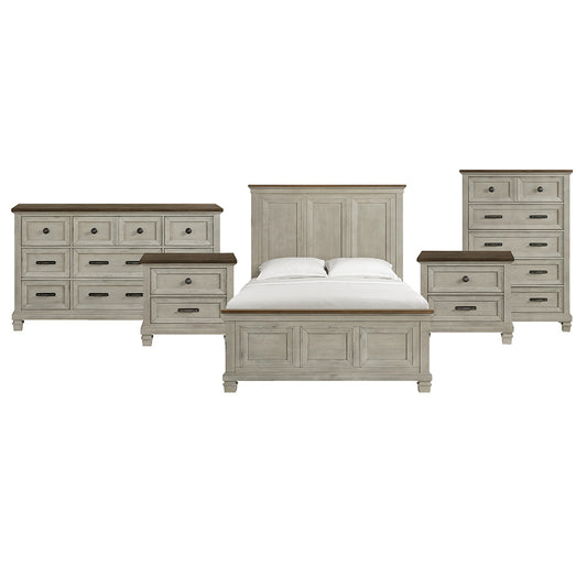 Picket House Furnishings - Bloomfield Queen 5PC Bedroom Set in Medium Brown and Washed Stone - B-9890-7-QB-NSDRC view 1
