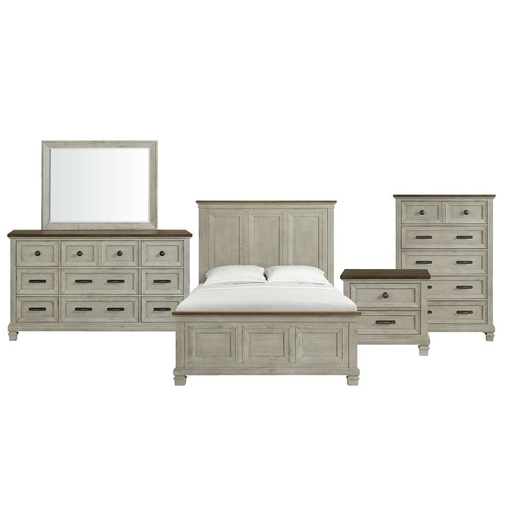Picket House Furnishings - Bloomfield Queen Panel 5PC Bedroom Set in Medium Brown and Washed Stone - B-9890-7-QB-5PC veiw 1