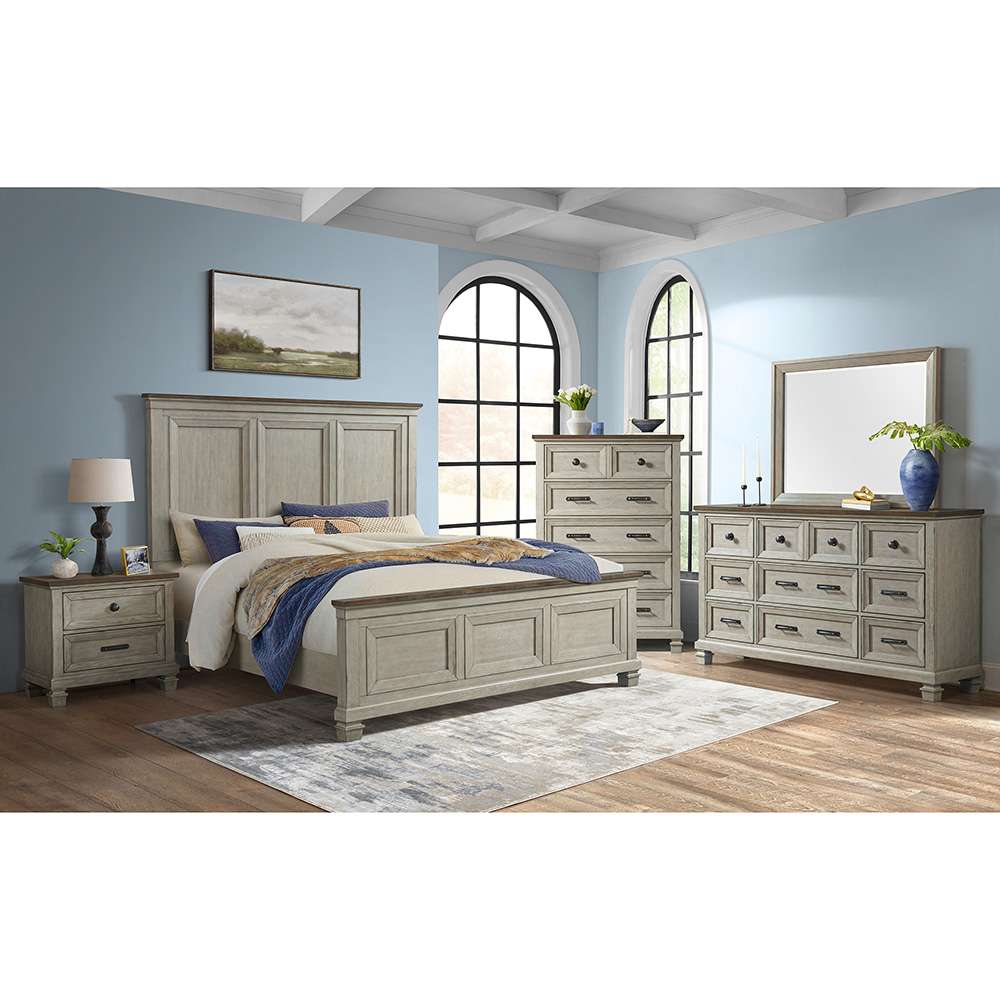 Picket House Furnishings - Bloomfield Queen Panel 5PC Bedroom Set in Medium Brown and Washed Stone - B-9890-7-QB-5PC veiw 2