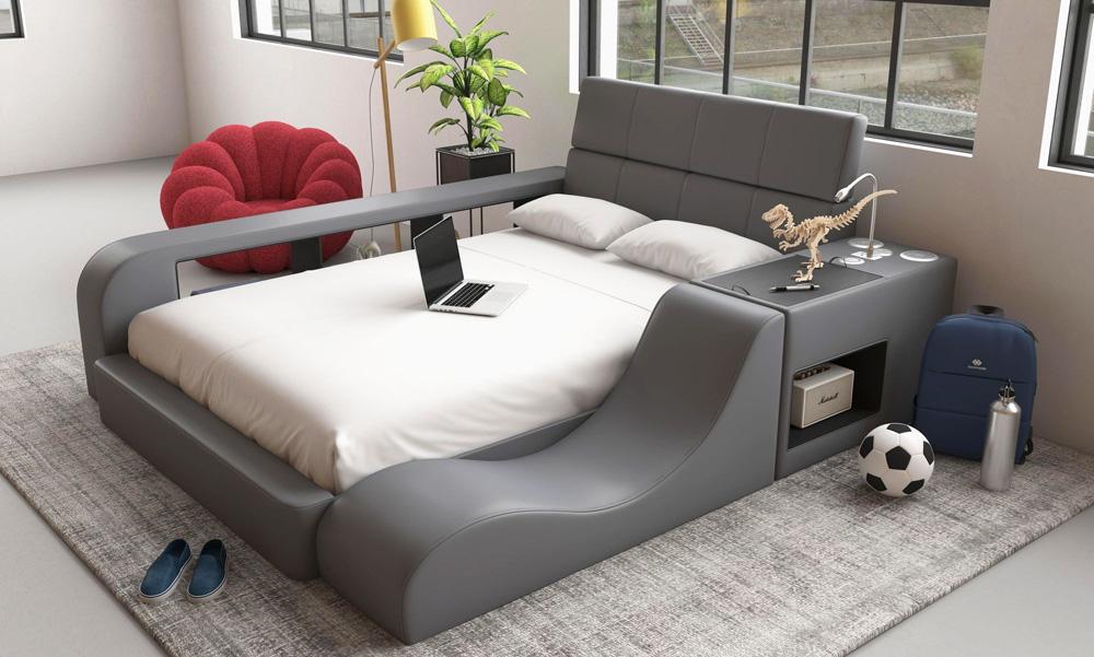 Picket House Furnishings - Booker Nightstand with Electronic Features in Grey PU - UB-12820-3-NS veiw 8