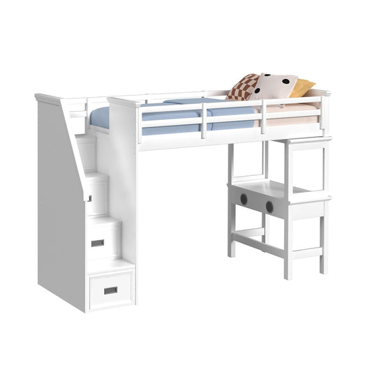Picket House Furnishings - Brooklyn Kids Twin Loft with Staircase and Desk with Speaker 3PC Bedroom Set in White - Y-15760-7-L2-3PC veiw 1