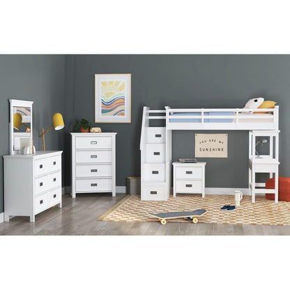 Picket House Furnishings - Brooklyn Kids Twin Loft with Staircase and Desk with Speaker 5PC Bedroom Set in White - Y-15760-7-L2-5PC veiw 1