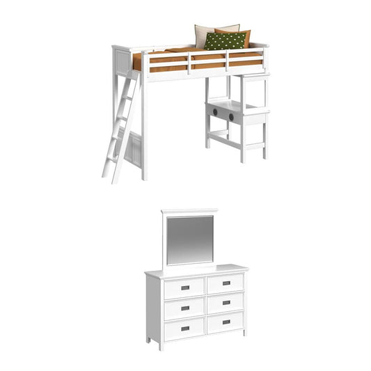 Picket House Furnishings - Brooklyn Kids Twin Loft with Ladder and Desk with Speaker 5PC Bedroom Set in White - Y-15760-7-L1-5PC veiw 1