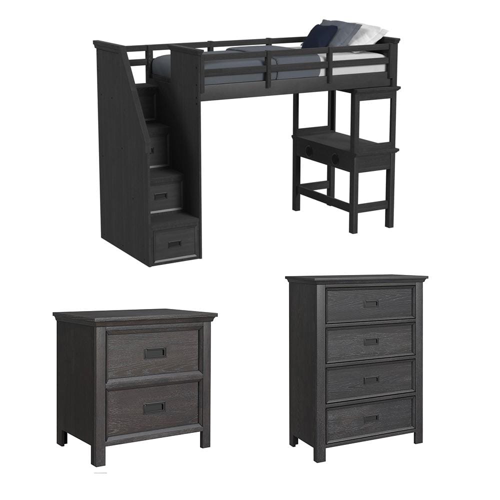 Picket House Furnishings - Brooklyn Kids Twin Loft with Staircase and Desk with Speaker 3PC Bedroom Set in Charcoal - Y-15760-8-L2-3PC veiw 1
