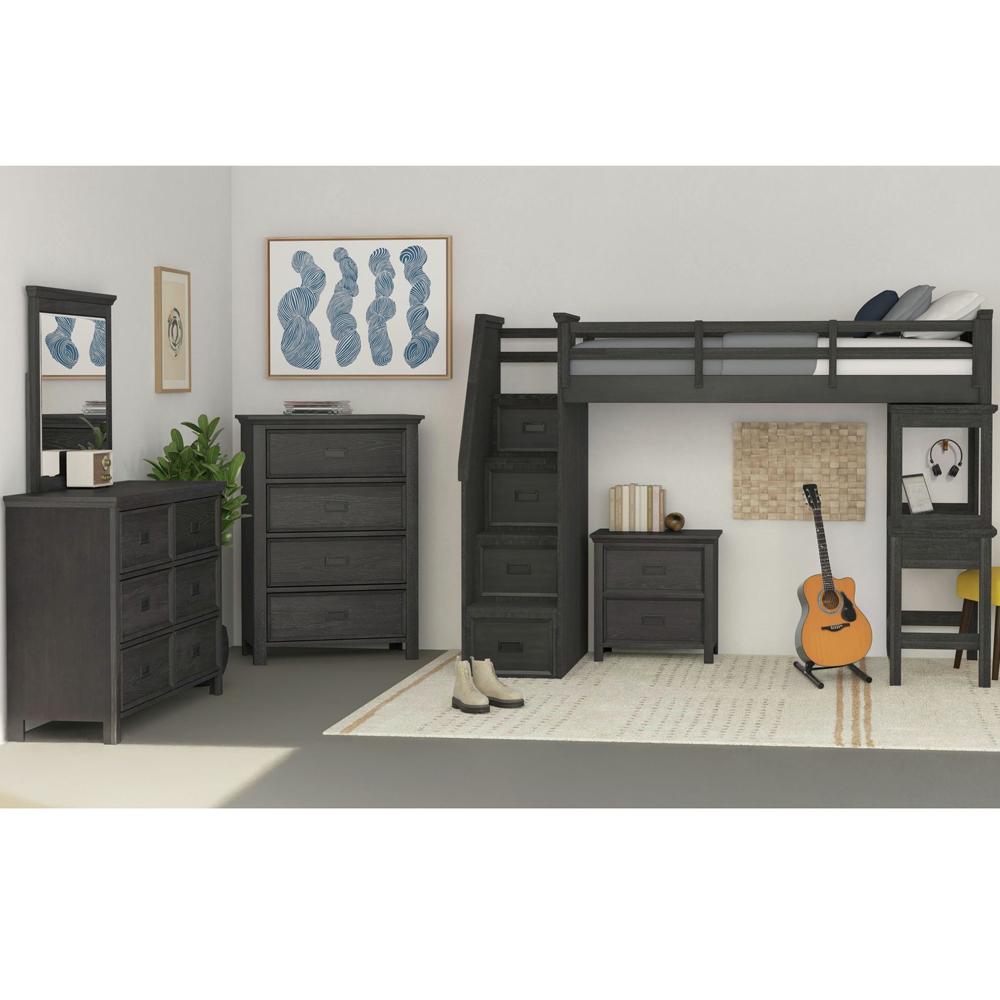 Picket House Furnishings - Brooklyn Kids Twin Loft with Staircase and Desk with Speaker 5PC Bedroom Set in Charcoal - Y-15760-8-L2-5PC veiw 1