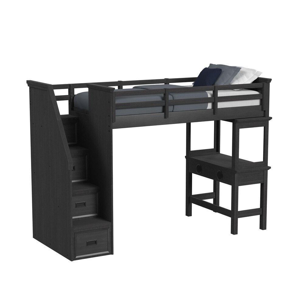Picket House Furnishings - Brooklyn Kids Twin Loft with Staircase and Desk with Speaker 5PC Bedroom Set in Charcoal - Y-15760-8-L2-5PC veiw 4