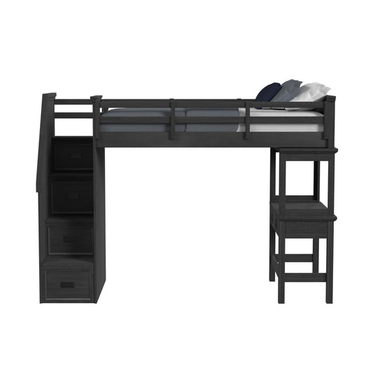 Picket House Furnishings - Brooklyn Kids Twin Loft with Staircase and Desk with Speaker in Charcoal - Y-15760-8-L2 veiw 2