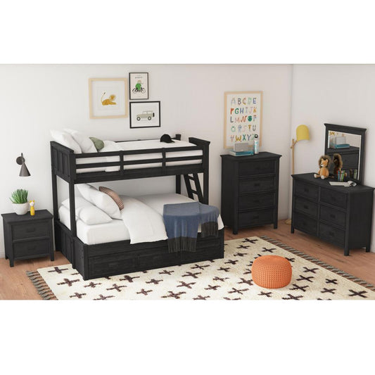 Picket House Furnishings - Brooklyn Kids Twin Over Full Bunk with Ladder and Trundle 5PC Bedroom Set in Charcoal - Y-15760-8-B5-5PC veiw 1