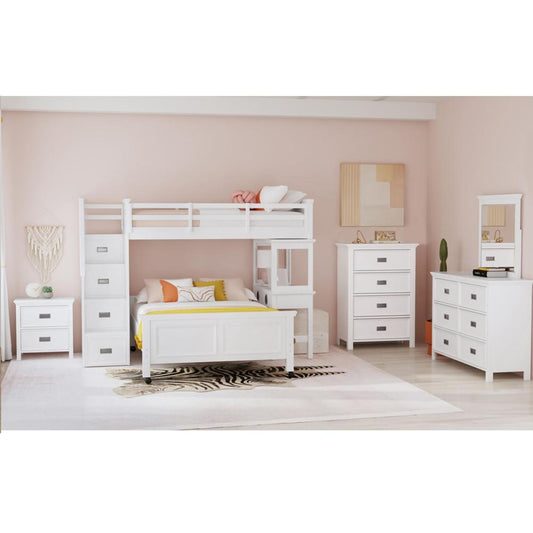 Picket House Furnishings - Brooklyn Kids Twin Over Full Loft with Staircase and Desk with Speaker 5PC Bedroom Set in White - Y-15760-7-L4-5PC veiw 1