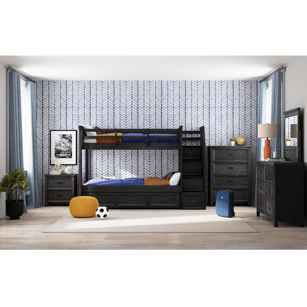 Picket House Furnishings - Brooklyn Kids Twin Over Twin Bunk with Staircase and Trundle 5PC Bedroom Set in Charcoal - Y-15760-8-B3-5PC veiw 1