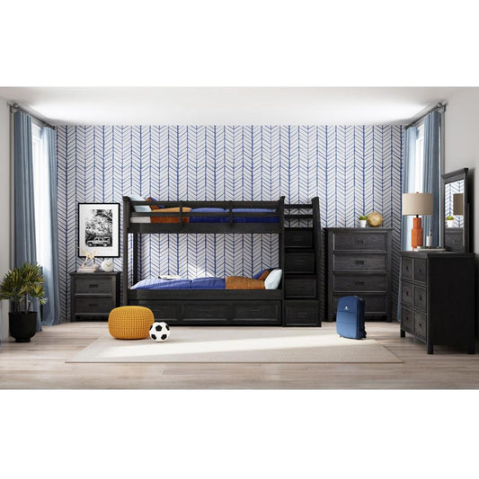 Picket House Furnishings - Brooklyn Kids Twin Over Twin Bunk with Staircase and Trundle 5PC Bedroom Set in Charcoal - Y-15760-8-B3-5PC veiw 1