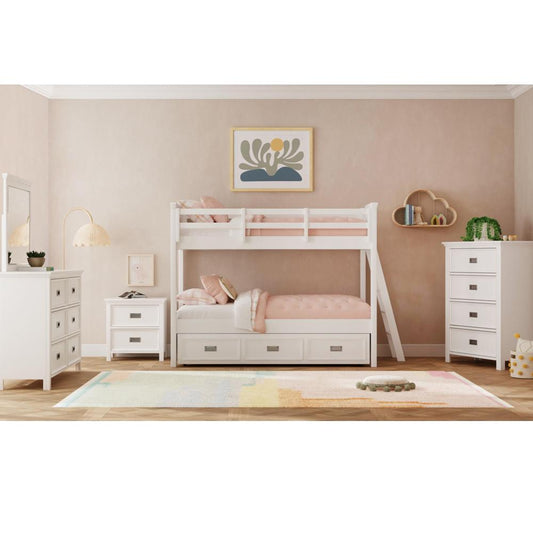 Picket House Furnishings - Brooklyn Kids Twin Over Twin Bunk with Ladder and Trundle 5PC Bedroom Set in White - Y-15760-7-B2-5PC veiw 1