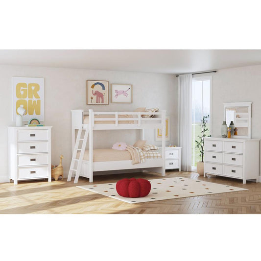 Picket House Furnishings - Brooklyn Kids Twin Over Twin Bunk with Ladder 5PC Bedroom Set in White - Y-15760-7-B1-5PC veiw 1