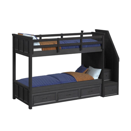 Picket House Furnishings - Brooklyn Kids Twin Over Twin Bunk with Staircase and Trundle in Charcoal - Y-15760-8-B3 veiw 1