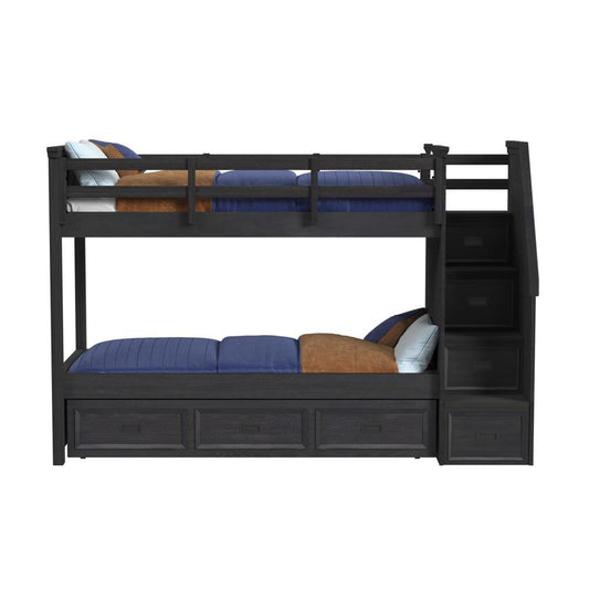 Picket House Furnishings - Brooklyn Kids Twin Over Twin Bunk with Staircase and Trundle in Charcoal - Y-15760-8-B3 veiw 2