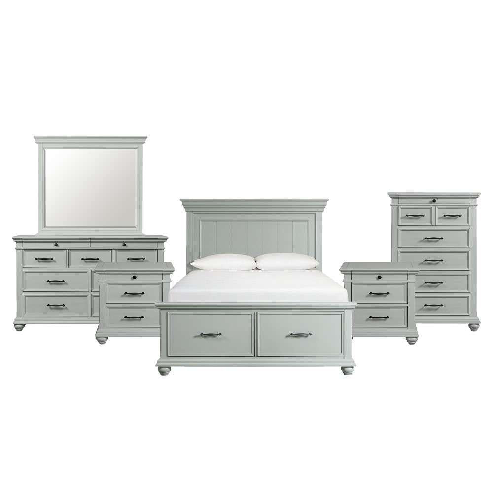 Picket House Furnishings - Brooks Queen Platform Storage 6PC Bedroom Set in Grey - SR350QB6PC veiw 1
