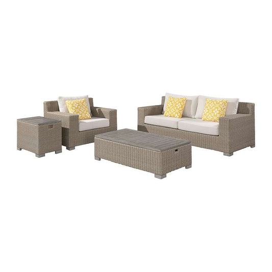 Picket House Furnishings - Camal 4PC Patio Conversation Set in Tan and Olefin White Cream-Sofa, Chair, - O-10880-10310-PS-4PC veiw 1
