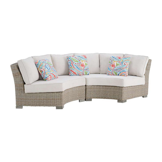 Picket House Furnishings - Camal Curved Loveseat - Tan and Olefin White Cream with 3 Multi Color Pillows - O-10880-10310-291 veiw 1