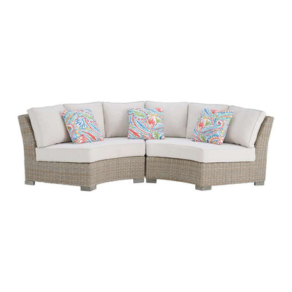 Picket House Furnishings - Camal Curved Loveseat - Tan and Olefin White Cream with 3 Multi Color Pillows - O-10880-10310-291 veiw 2
