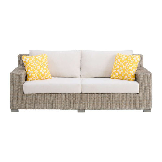 Picket House Furnishings - Camal Sofa - Tan and Olefin White Cream with 2 Yellow Pillows - O-10880-10310-300 veiw 2