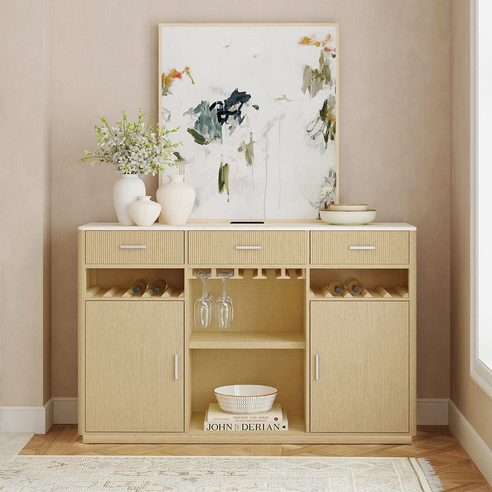 Picket House Furnishings -  Cambria Buffet with LED and Power in Off-White and Natural - DA-18010-6-BF view 6