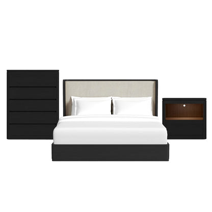 Picket House Furnishings -  Camelot King UPH 3PC Bedroom Set in Black - B-16860-8-KB-3PC view 1