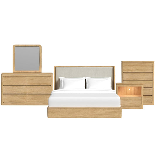 Picket House Furnishings -  Camelot King UPH 5PC Bedroom Set in Natural - B-16860-6-KB-5PC view 1