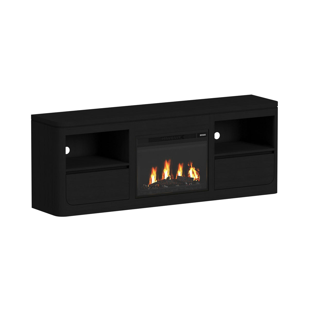 Picket House Furnishings - Camelot KIT - 71" TV Console with Fireplace Insert in Black - LA-16860-8-TV1FPK view 1
